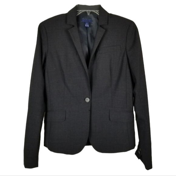 J Crew Womens One Button Wool Blazer Size 6 Dark Gray Stretch Boardroom Siren - Picture 1 of 7